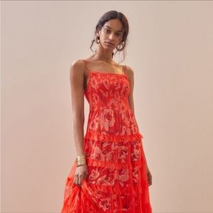 RARE ❤️ Anthropologie Lipstick Red Tiered Tulle Maxi Dress